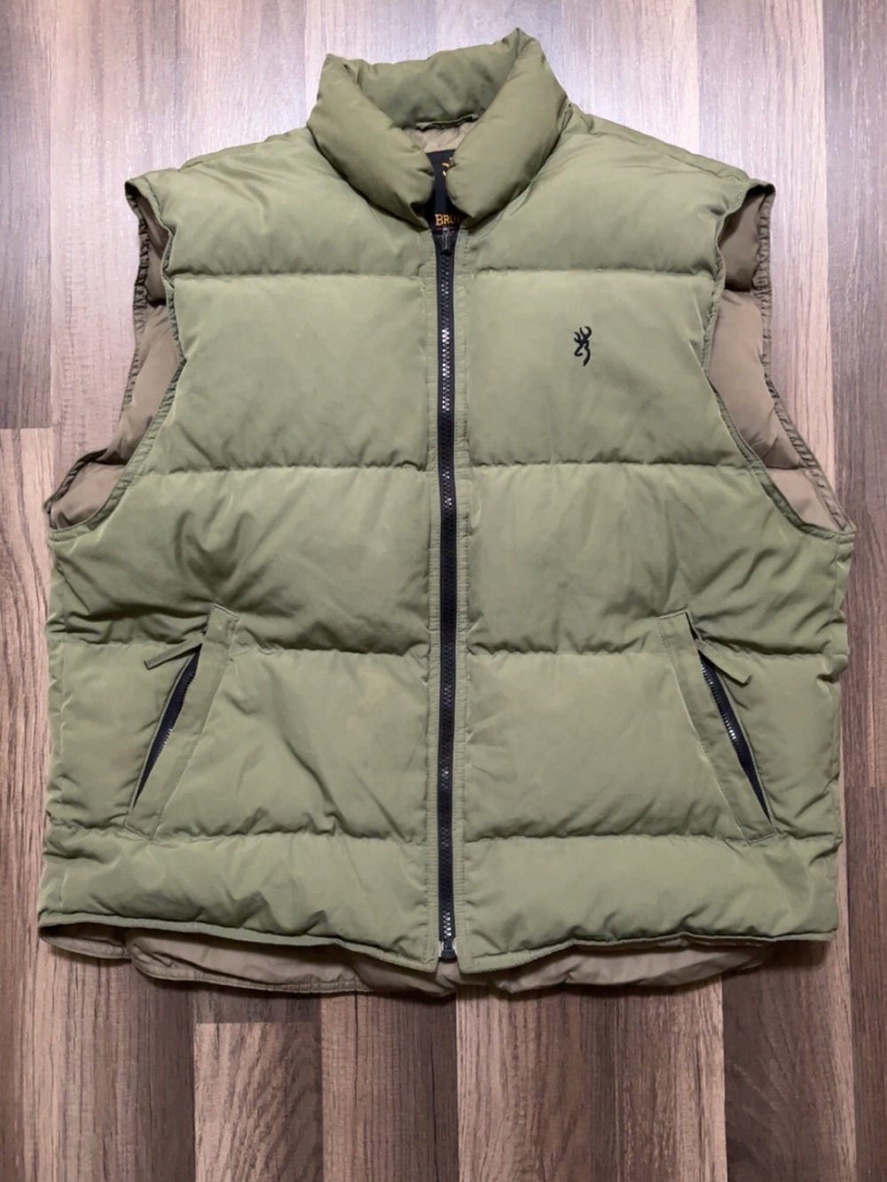Vintage 80s BROWNING Goose Down Puffer Vest Olive Green USA Mens Large Hunting